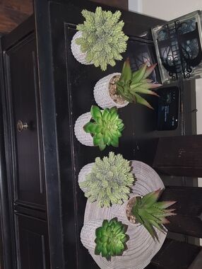 Artificial Succulent 2 Trio Sets (6 Total) in White Ceramic Pots - Home Accents